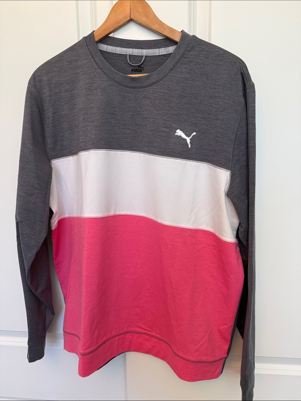 Puma Golf  Gray White Pink Colorblock Pullover Sweatshirt